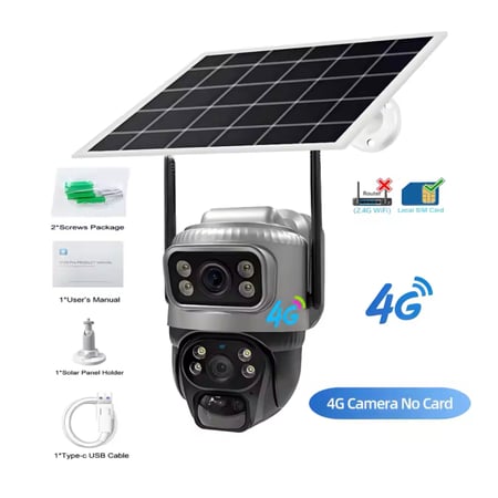 كاميرا مراقبة بالطاقة الشمسية عدستين مزدوجه