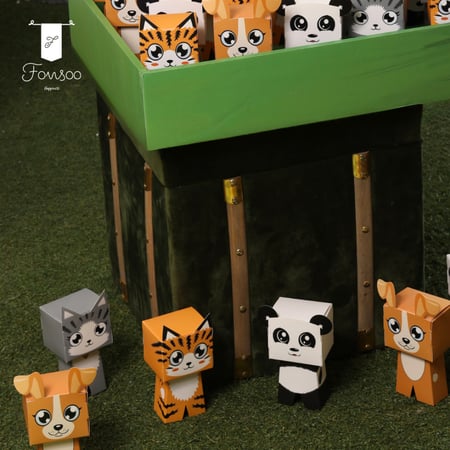 مجموعة علب بتصميم حيوانات الغابة (  الواحدة 4 اشكال )