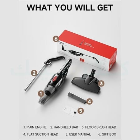 مكنسة كهربائية محمولة 2 في 1 خفيفة الوزن وقوية مع فلتر HEPA للمنزل والسيارة - أسود