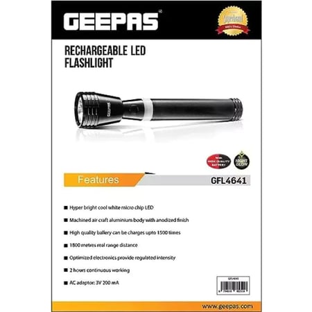جيباس كشاف LED قابل لإعادة الشحن بمدى 900 متر - أسود - Gfl4641