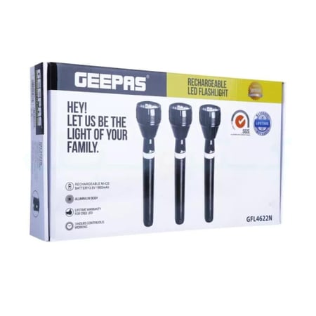 جيباس طقم كشافات LED قابلة لإعادة الشحن - 3 قطع - أسود - GFL4622N