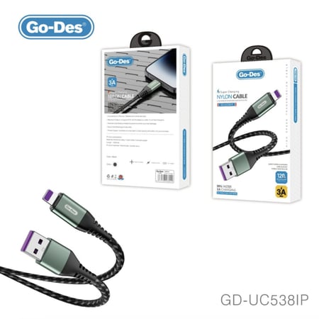كابل شحن سريع من Go-Des نايلون - طراز GD-UC538IP ايفون