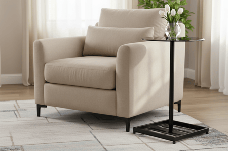 طاولة خدمه أسود قاعدة حديد أسود سطح زجاجي أسود