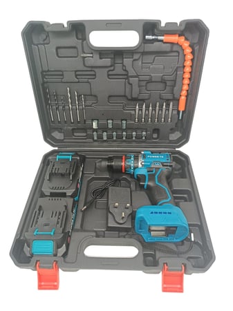 دريل كهربائي 90 نيوتن | POWER TK | بدون فحمات مع بطاريتين 5 خلايا أصلية وشاحن  TPC