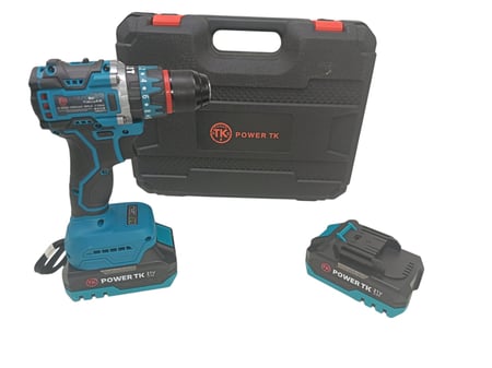 دريل كهربائي 90 نيوتن | POWER TK | بدون فحمات مع بطاريتين 5 خلايا أصلية وشاحن  TPC