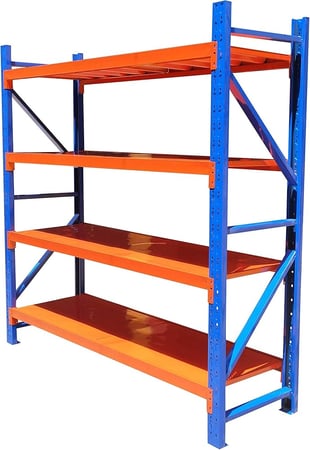 بزات تخزين معدني قوي 4 أرفف –لون برتقالي وأزرق – مقاس 200×60×200 سم