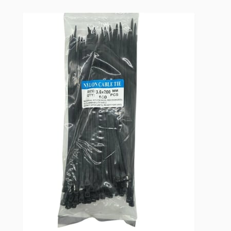 حزامات بلاستيك أسود 20 سم × 3.6 مم – ربط عملي وتنظيم دقيق للكابلات والأسلاك