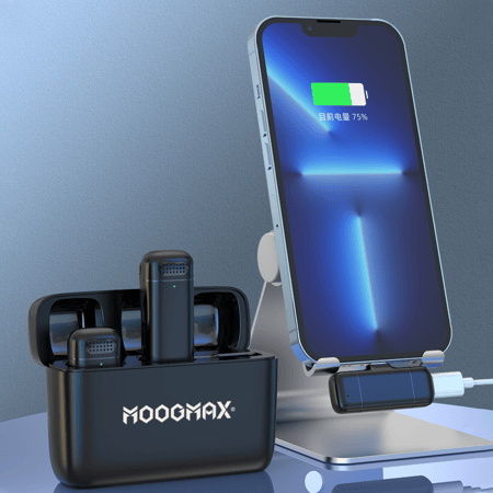 مايك لاسلكي مزدوج (Dual) احترافي، متوافق مع iPhone/Android، بخاصية عزل الضوضاء الفعّالة.