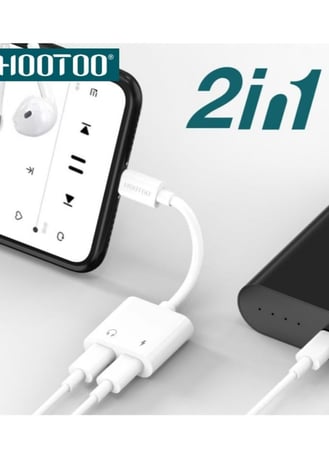 2 في 1 محول مخرج سماعة وشاحن بمنفذ ايفون Lightning مناسب للايفون حتى ايفون 14 بروماكس