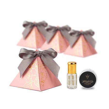 توزيعات مواليد مثلث وردي بالعود والمسك هدية فاخرة