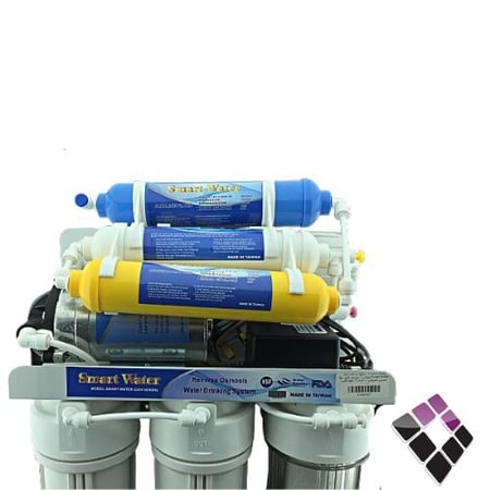 محطة تحلية 75 جالون سمارت واتر Smart Water تايواني 7 مراحل كامل مع ممبرين أمريكي + خزان 5 جلون فايبر بدون تركيب