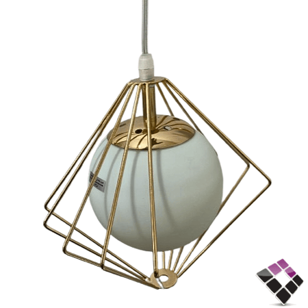 ثريا علاقي 1 لمبة همر HUMMER موديل شبك حديد معين لون ذهبي + كورة أبيض رقم HA-C5691/1 بدون لمبة