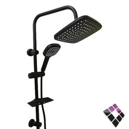 طقم شاور دش BATHROY ايطالي BRAVO لون أسود عمود + طاسة مربعة 23 سم + لي و سماعة رقم BS102-BLACK...رقم الصنف (3723205)