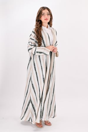 عباية لنن مقلم - بيج و زيتي