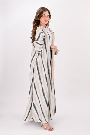 عباية لنن مقلم - بيج و زيتي