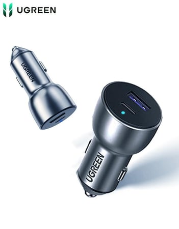 شاحن سيارة بقوة 52 واط UGREEN CD213 | منفذين Type-C + USB | تقنية الشحن السريع PD + QC | رمادي