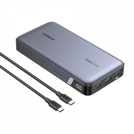 شاحن متنقل يوجرين بمنفذين PD ومنفذ USB بسعة 25000 ملي أمبير وبقوة 145 واط - رمادي