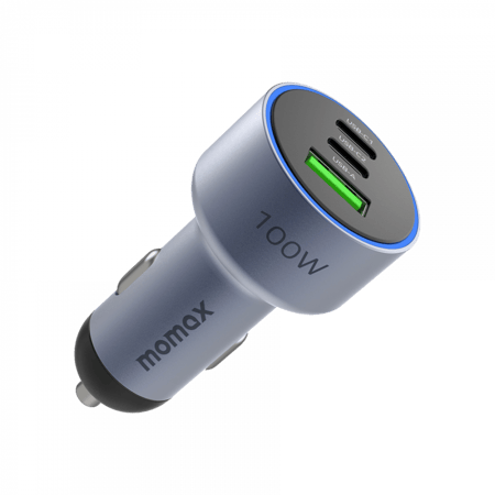 شاحن سيارة موماكس بثلاث منافذ منفذ USB ومنفذين USB-C بقوة 100 واط - رمادي