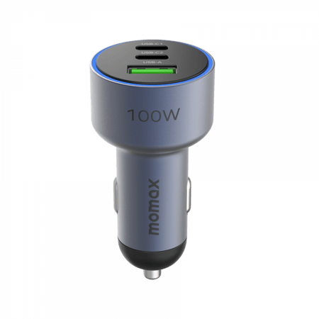 شاحن سيارة موماكس بثلاث منافذ منفذ USB ومنفذين USB-C بقوة 100 واط - رمادي