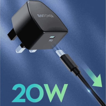 بكج راف باور بطارية بقوة 20 واط بسعة 10000 ملي امبير بمنفذين تايب سي ومنفذ يو اس بي + شاحن جداري بقوة 20 واط بمنفذ تايب سي + سلك تايب سي الى تايب سي