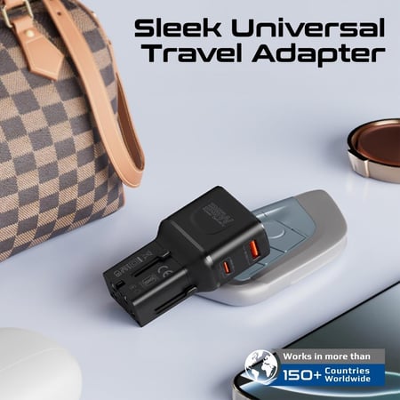 محول سفر عالمي Promate TriPlug-PD35 شاحن سريع 35W USB-C متعدد المقابس