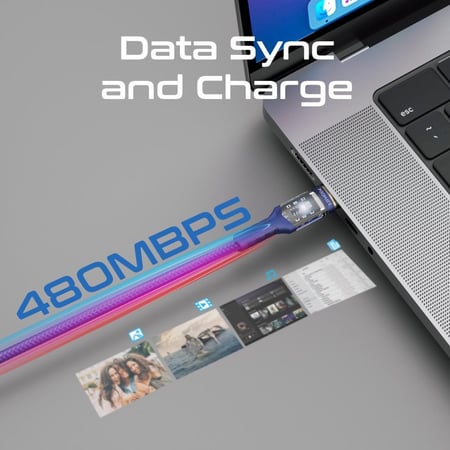 كابل USB-C فائق السرعة لتوصيل الطاقة بقوة 100 واط، مزود برؤوس شفافة لتجربة شحن لا مثيل لها، يدعم نقل البيانات والشحن السريع مع ضوء LED لمؤشر الشحن بطول 1.2 متر وعمر انحناء يزيد عن 25000 مرة، رأس شحن مطلي بالذهب باللون الكحلي- Promate LucidLine-CC120