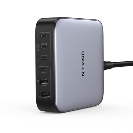 يوجرين قاعدة شحن USB C 200 واط متعددة الوظائف 6 في 1 من نيكسود، شاحن سريع USB قابس حائط لماك بوك برو/اير، ستيم ديك، هواوي P60، ايفون، ايباد برو، جالكسي S23 الترا، الخ