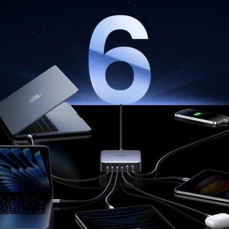 يوجرين قاعدة شحن USB C 200 واط متعددة الوظائف 6 في 1 من نيكسود، شاحن سريع USB قابس حائط لماك بوك برو/اير، ستيم ديك، هواوي P60، ايفون، ايباد برو، جالكسي S23 الترا، الخ