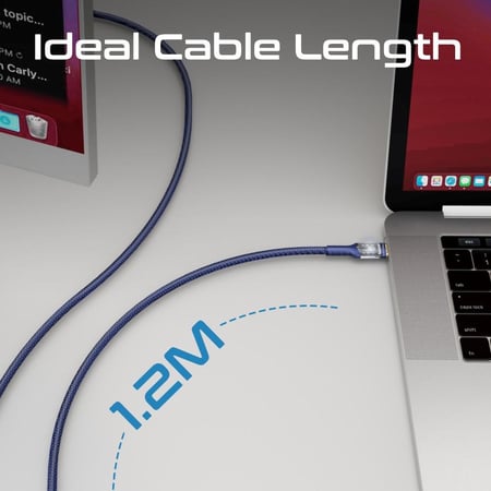 كابل USB-C فائق السرعة لتوصيل الطاقة بقوة 100 واط، مزود برؤوس شفافة لتجربة شحن لا مثيل لها، يدعم نقل البيانات والشحن السريع مع ضوء LED لمؤشر الشحن بطول 1.2 متر وعمر انحناء يزيد عن 25000 مرة، رأس شحن مطلي بالذهب باللون الكحلي- Promate LucidLine-CC120