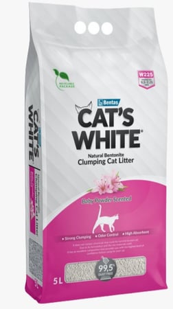 رمل قطط تركي كات وايت برائحة بيبي باودر (5 لتر)