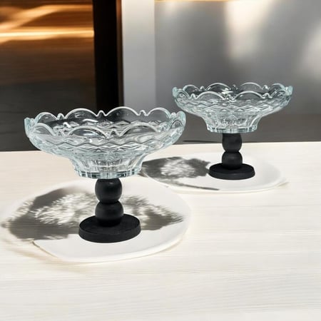 صحن زجاج بقاعدة خشب بالحبه