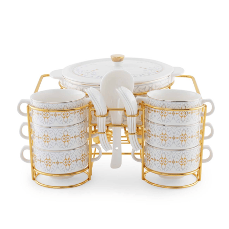 طقم شوربة بنقوش جميلة 15 قطعة