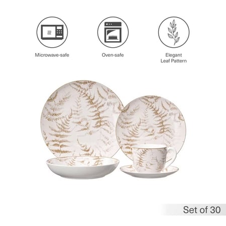 طقم سفرة أبيض بنقوش (30 قطعة)