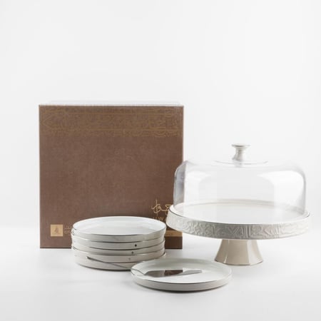 طقم تقديم الكيك 9 قطع من مجموعة جوار - بيج وذهبي