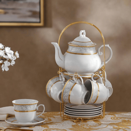 طقم الشاي الذهبي 14 قطعة