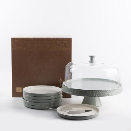 طقم تقديم الكيك 9 قطع من مجموعة جوار - رمادي و فضي