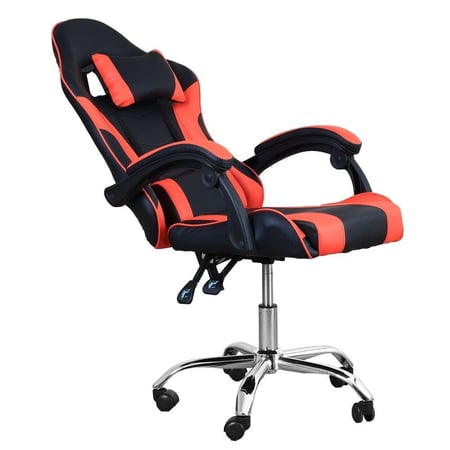كرسي العاب قيمنق بعجلات قابل للتعديل والدوران , مسند مريح للظهر والرقبة لون اسود واحمر