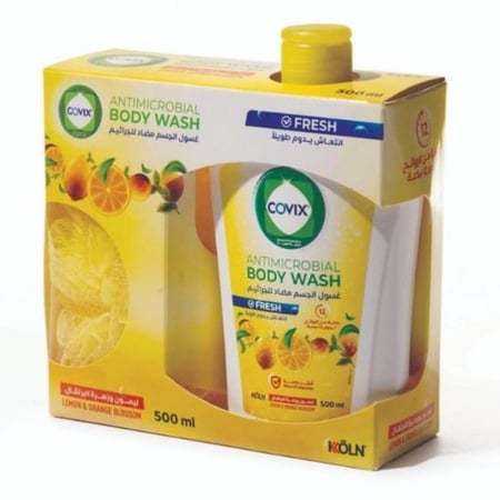 غسول الجسم مضاد للجراثيم انتعاش يدوم طويلا بالليمون مع ليفة من كوفيكس 500 مل