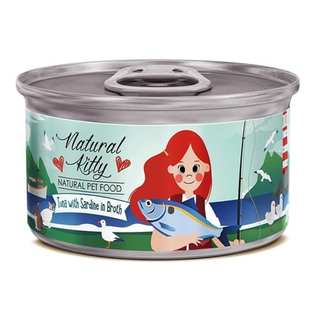 ناتورال كيتي طعام للقطط تونة مع سردين والمرق - 80 جرام