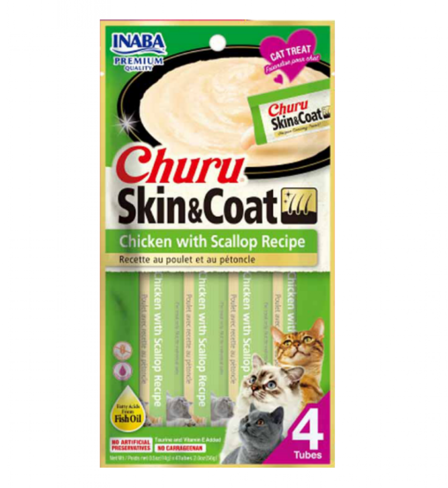 مكافأة هريس الدجاج مع المحار للجلد والشعر 4*14 غرام -إينابا INABA Churu