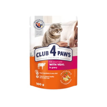 طعام رطب للقطط البالغة لحم العجل مع المرق CLUB 4 PAWS