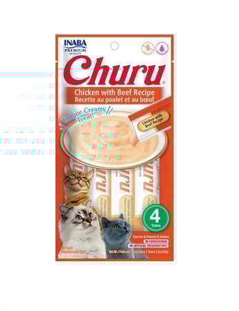 مكافأة هريسة دجاج مع لحم بقري 4*14 غرام -إينابا INABA Churu