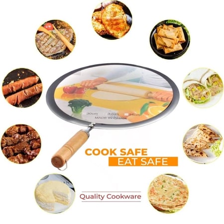 صاج خبر مسطح بيد خشب لتحضير المصابيب والكريب وغيره | 34سم