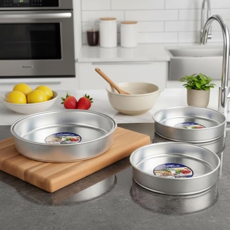 طقم صواني تقديم وتحضير المنيوم من 3 قطع بالشكل المستطيل والدائري وبمقاسات مختلفة