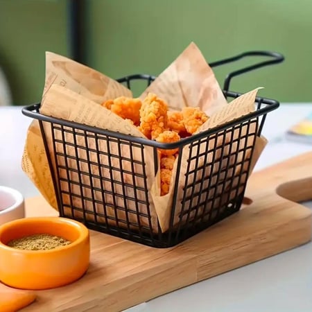 سلة ستيل لتقديم البطاطس والمقليات مربعة بيد (متوفر لون اسود / فضي)