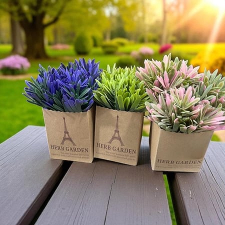 6 قطع من شجيرات النباتات الاصطناعية في أصيص من ورق الكرافت المقوى بمنظر طبيعي