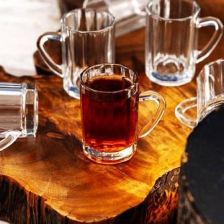 بيالات شاي زجاج بادريق الاصلي طقم 6 حبة (ساده/مضلع)