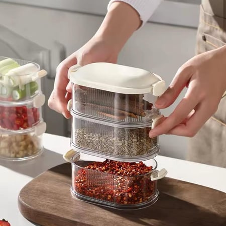 طقم علب تنظيم وتخزين اكليريك شفافة من 5 أدوار | للبهارات والتوابل والحلويات والمكسرات