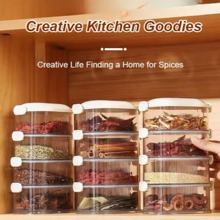 طقم علب تنظيم وتخزين اكليريك شفافة من 5 أدوار | للبهارات والتوابل والحلويات والمكسرات