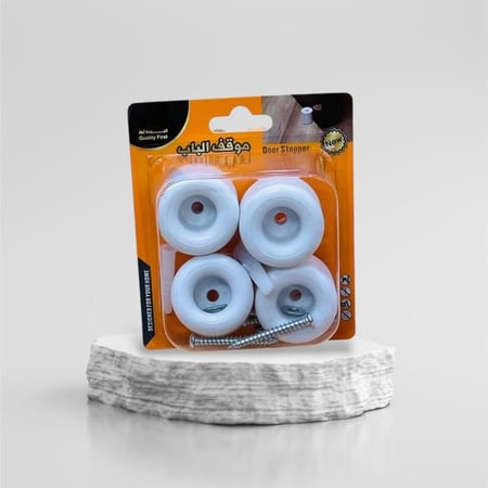 سدادات الباب المطاطية من 4 قطع مع المسامير | واقي حائط دائري للباب باللون الابيض